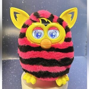 2012 Hasbro Furby Boom Black w Pink Stripes WORKING - Talks Eyes Ears Body Moves
